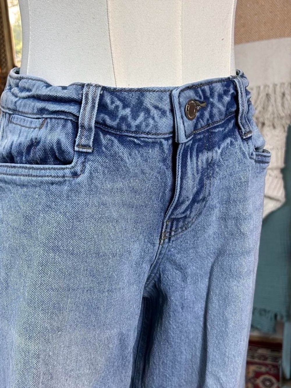 Wide Leg Distressed Blue Jeans - Women's - Picture 2 of 8